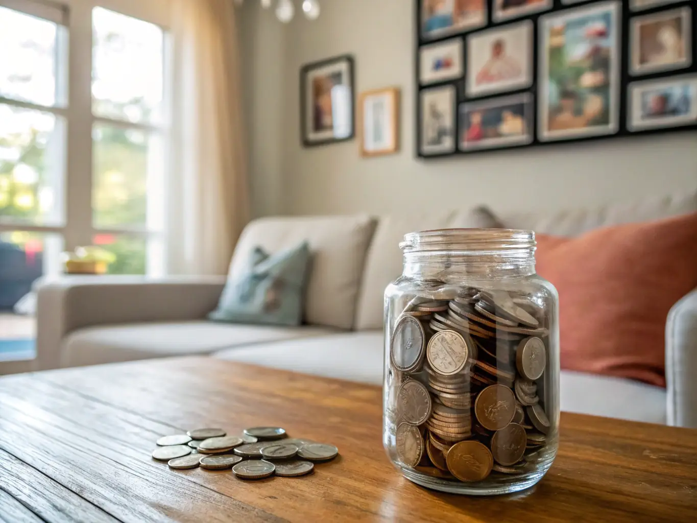 A visually appealing image of a savings jar gradually filling up with coins, representing the power of consistent saving habits and the accumulation of wealth over time.